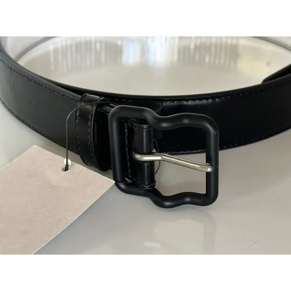 Bottega Veneta Crease Leather Black/Silver Belt 38/95 IT 691233 NWT $420